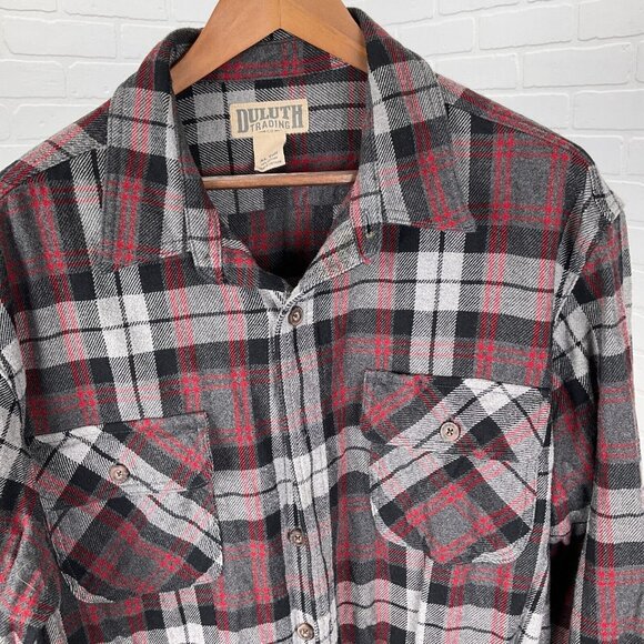 Duluth Shirt Mens XLarge Tall Gray Red Plaid Flannel Heavy Burleyweight Work - Picture 2 of 11